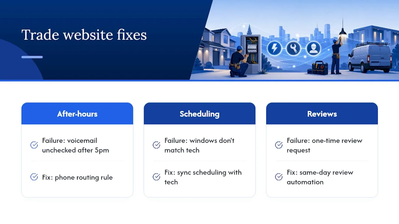 Three trade website failures and fixes