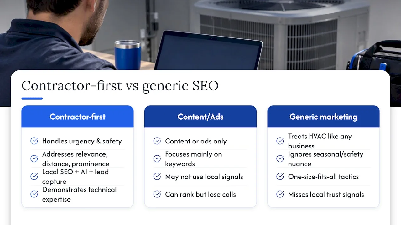Why a contractor-first approach to SEO works better than generic marketing — overview diagram